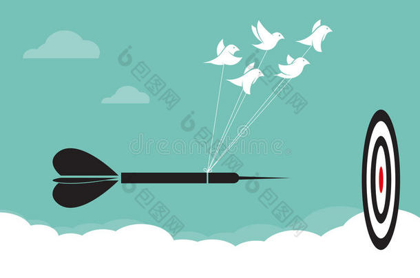 用飞镖瞄准天空的鸟的矢量图像，代表了统一