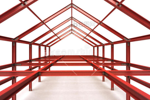 红钢框架建筑正面透视图图片-包图网企业站