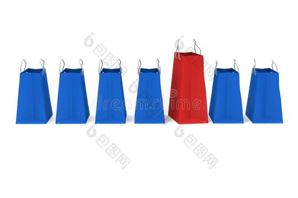红色购物袋在一排蓝色的<strong>袋子</strong>里