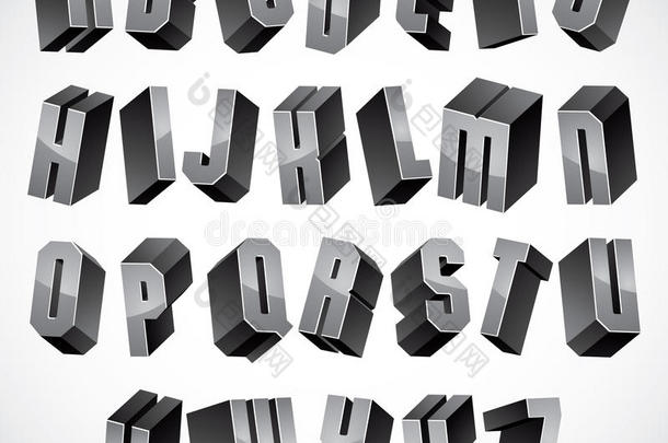 三维字体，几何尺寸字母集。