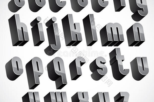 三维几何加粗字体，单色尺寸字母。