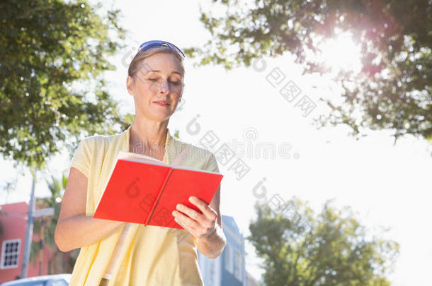 金发女人在看她的<strong>导游</strong>手册