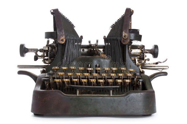 一台古色古香的打字机，背景是清爽的白色。