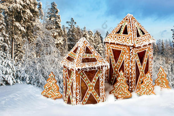 冬日雪景中的姜饼小屋