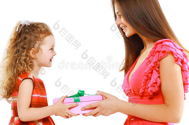 快乐妈妈给孩子送礼盒，圣诞节，假期，生日