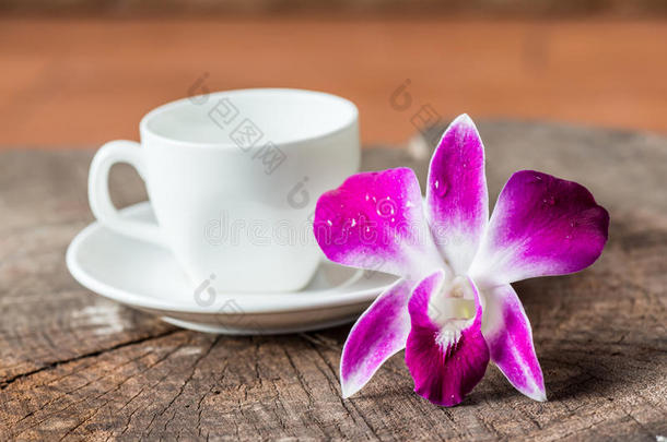 紫兰花白咖啡杯