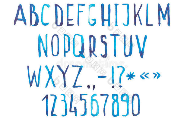 蓝色水彩水彩字体手写体