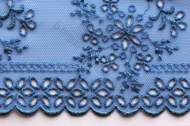 蓝色花朵蕾丝材质纹理宏镜头
