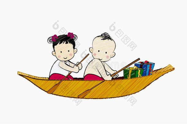 男孩和女孩在船上