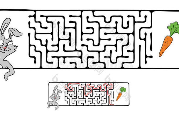 矢量迷宫，兔子和胡萝卜迷宫。