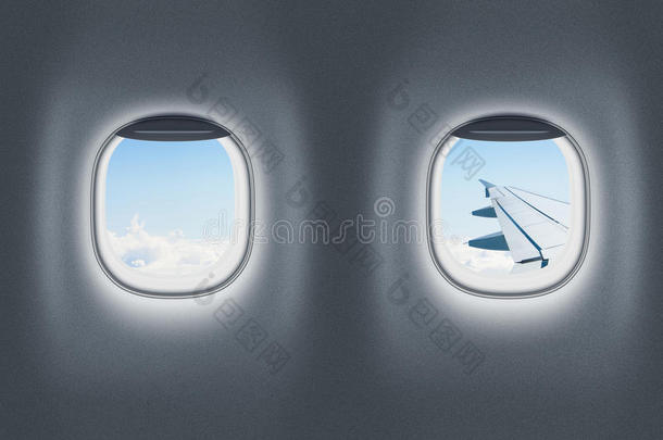 飞机或喷气式飞机内部，飞行或旅行概念