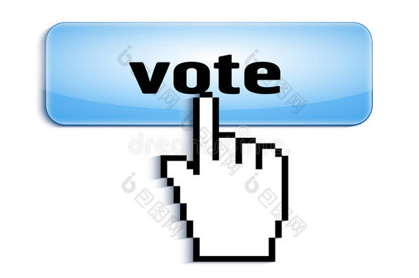 手动链接选择计算机鼠标光标按下光滑按钮与投票文本隔离在白色背景上