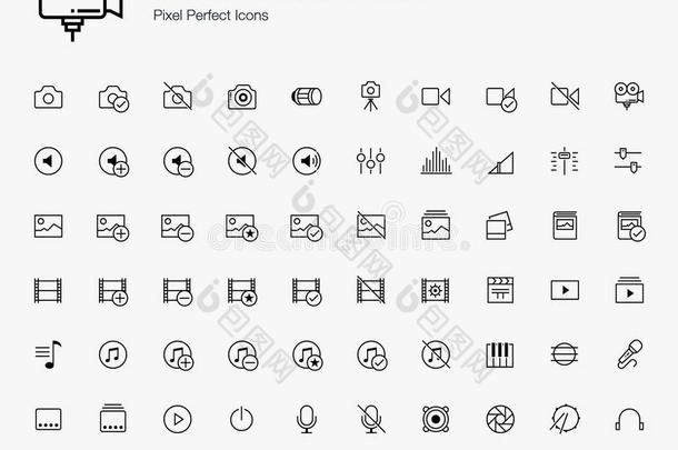 68个多媒体音乐像素完<strong>美图</strong>标（线条风格）