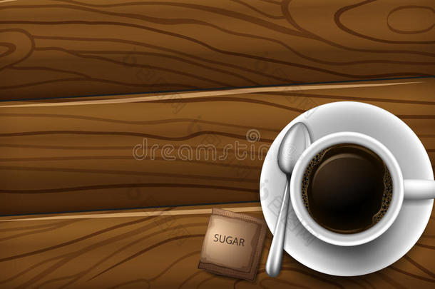 一张有一杯咖啡的桌子的俯视图