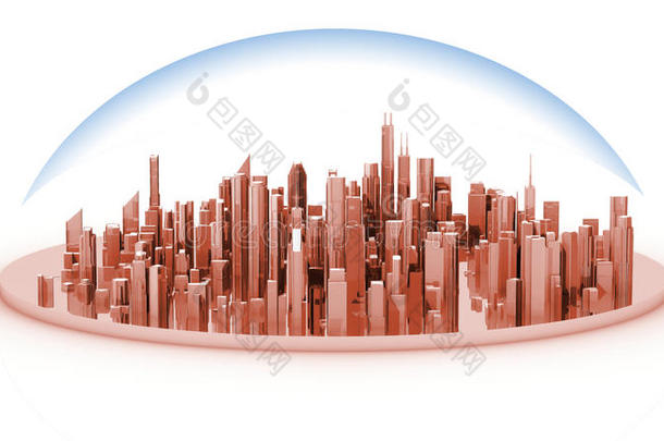 一座有玻璃穹顶的城市的白色模型模型