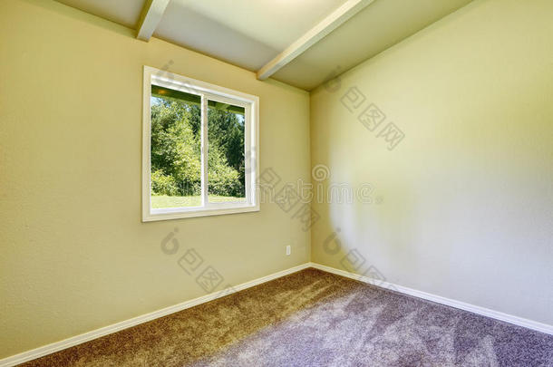 空荡荡的旧房子内部。明黄色带窗房间