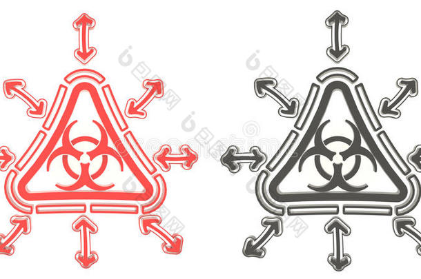 三维红黑三角形生物危害辐射符号