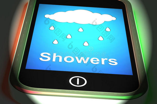 手机上的淋浴显示下雨的天气