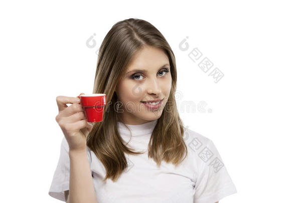 女孩喝咖啡