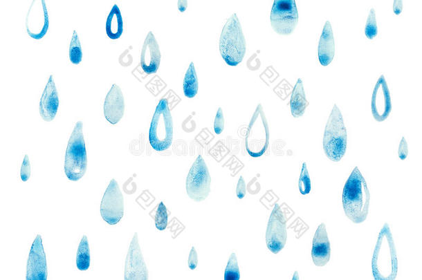 <strong>手绘水彩</strong>画艺术颜料蓝色<strong>水彩</strong>雨