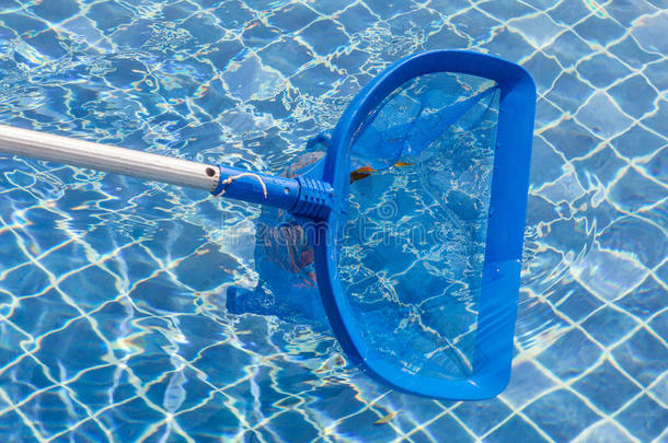 清洁和维护游泳池，带清洁网，蓝色s