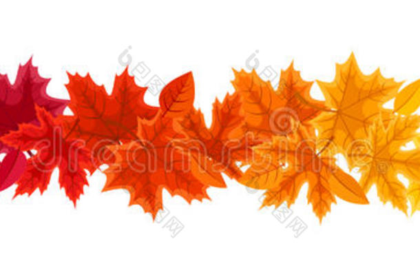 水平无缝背景与秋天五彩缤纷的枫叶。矢量图。