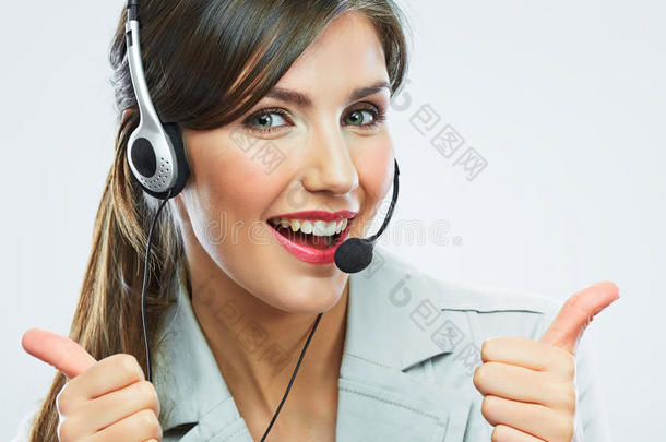 客户支持运营商拇指秀。呼叫中心微笑手术