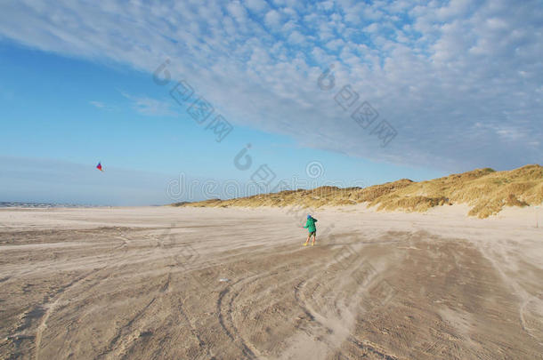 在丹麦、欧洲的海滩上放风筝