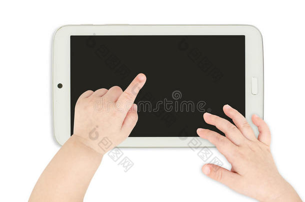 婴儿手指白色平板电脑