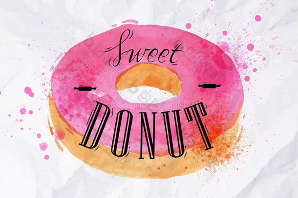 甜甜圈水彩海报