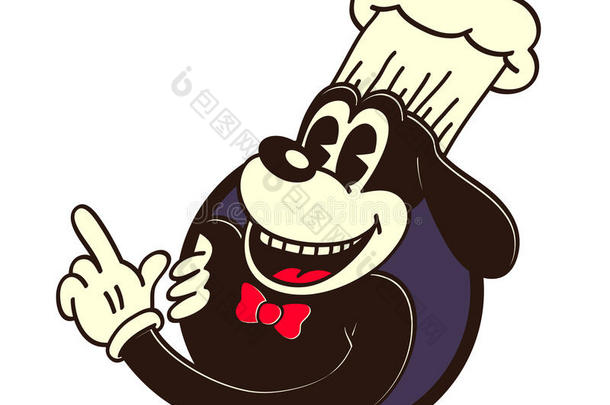 复古卡通：复古卡通厨师狗，厨师帽，食指