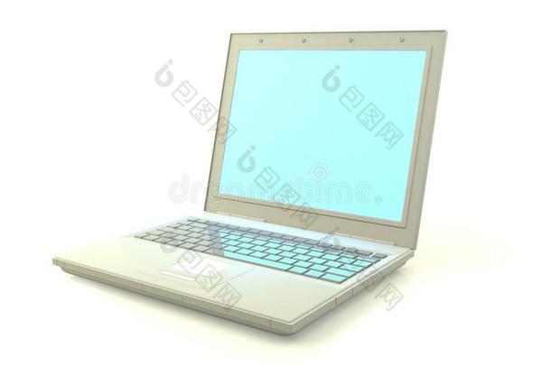 一台被隔离的笔记本电脑在显示器上显示蓝色屏幕
