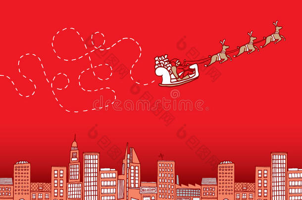 困惑的圣诞老人在城市上空飞过