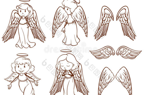 简单的天使和他们的翅膀草图