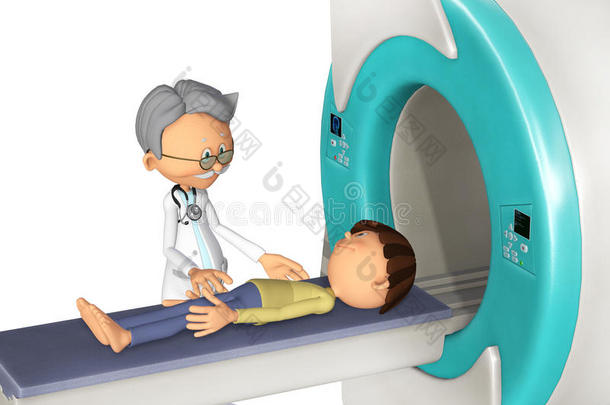 核磁共振扫描医生和小男孩，3d