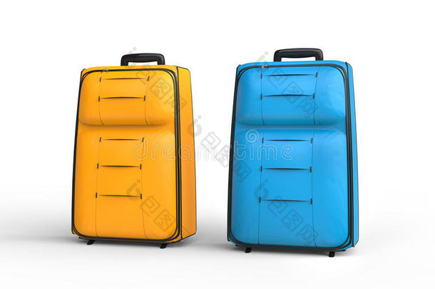 白底蓝橙相间的旅行行李箱