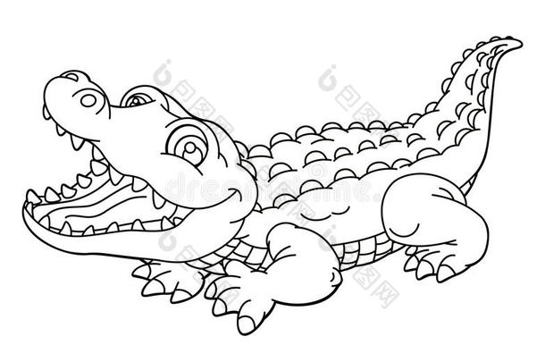 卡通动物-鳄鱼-漫画-着色页面