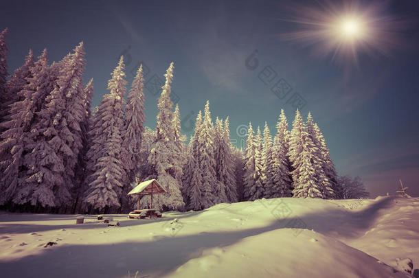 山林大雪后的冬季童话