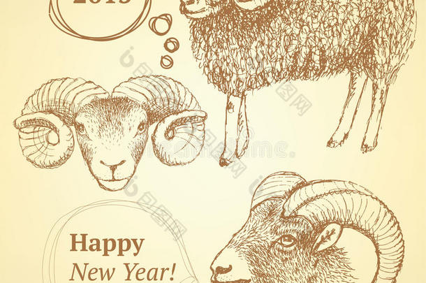 用复古风格画新年公羊