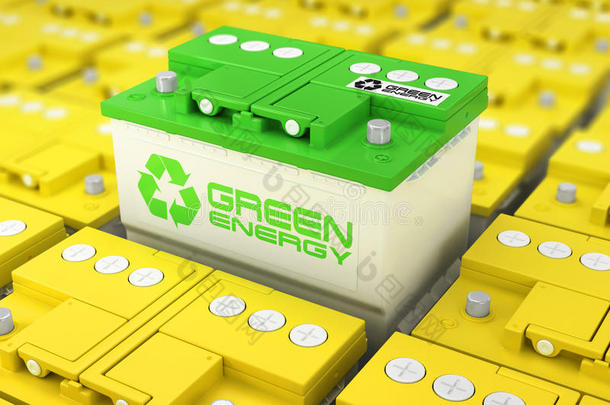 汽车电池回收。绿色能源。来自累加器的背景