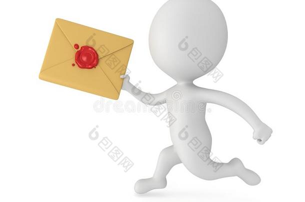 带红蜡封条的3d人和邮件信封