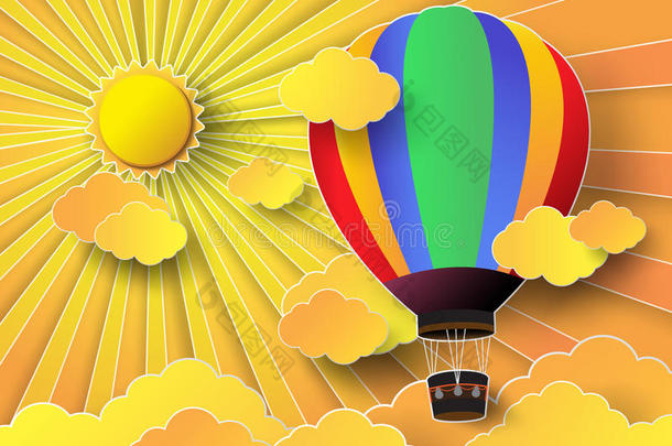 日落彩色热气球