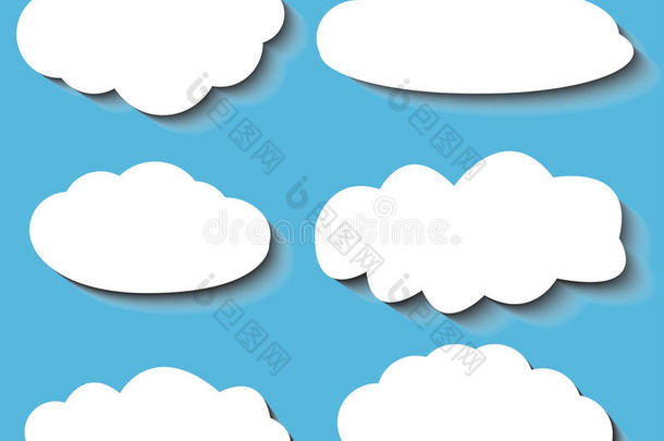 蓝色背景上的不同云朵插图