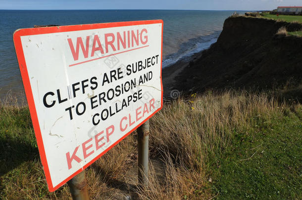 悬崖崩塌警告标志。