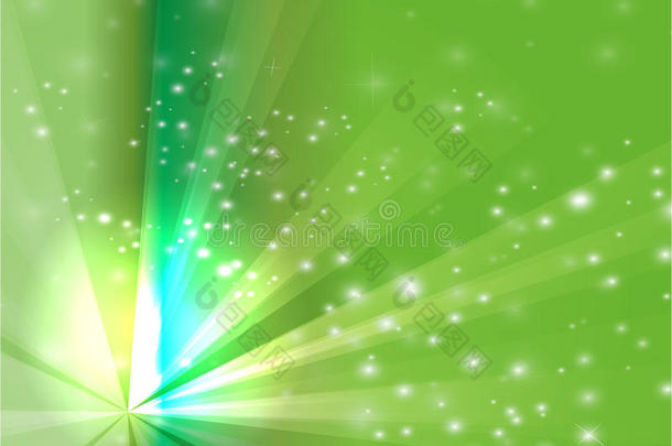 抽象的光线在绿色的背景上突然发光