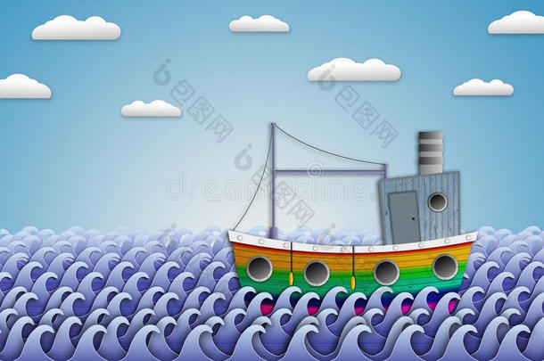 纸海上的帆船。