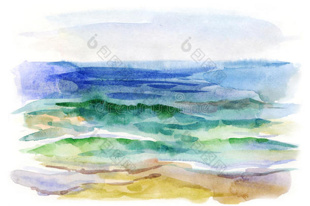 水彩背景与海浪