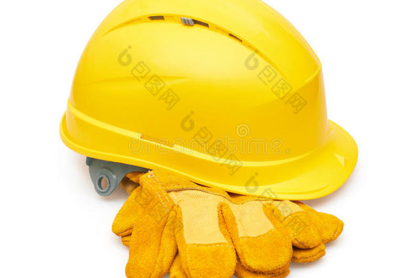 黄色安全帽和防护手套
