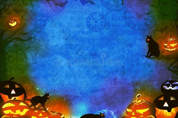 万圣节南瓜和黑猫-<strong>蓝橙</strong>色质地