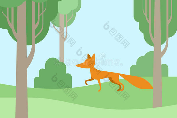 平面设计卡通动物森林里的狐狸